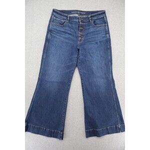 American Eagle Wide Leg Crop Jeans Women's 12 Regular Blue Stretch